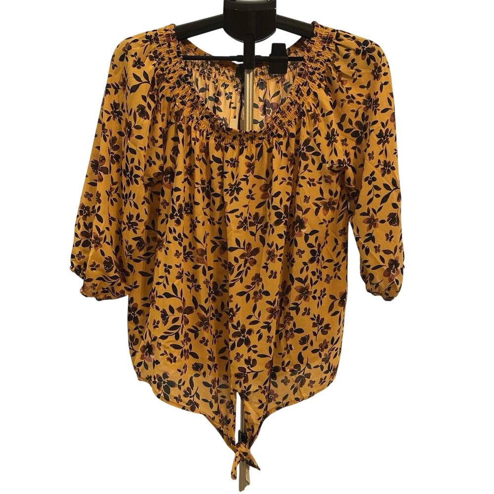 NWT Ninety Clothing Co Yellow Floral Peasant Shirt Women's size M